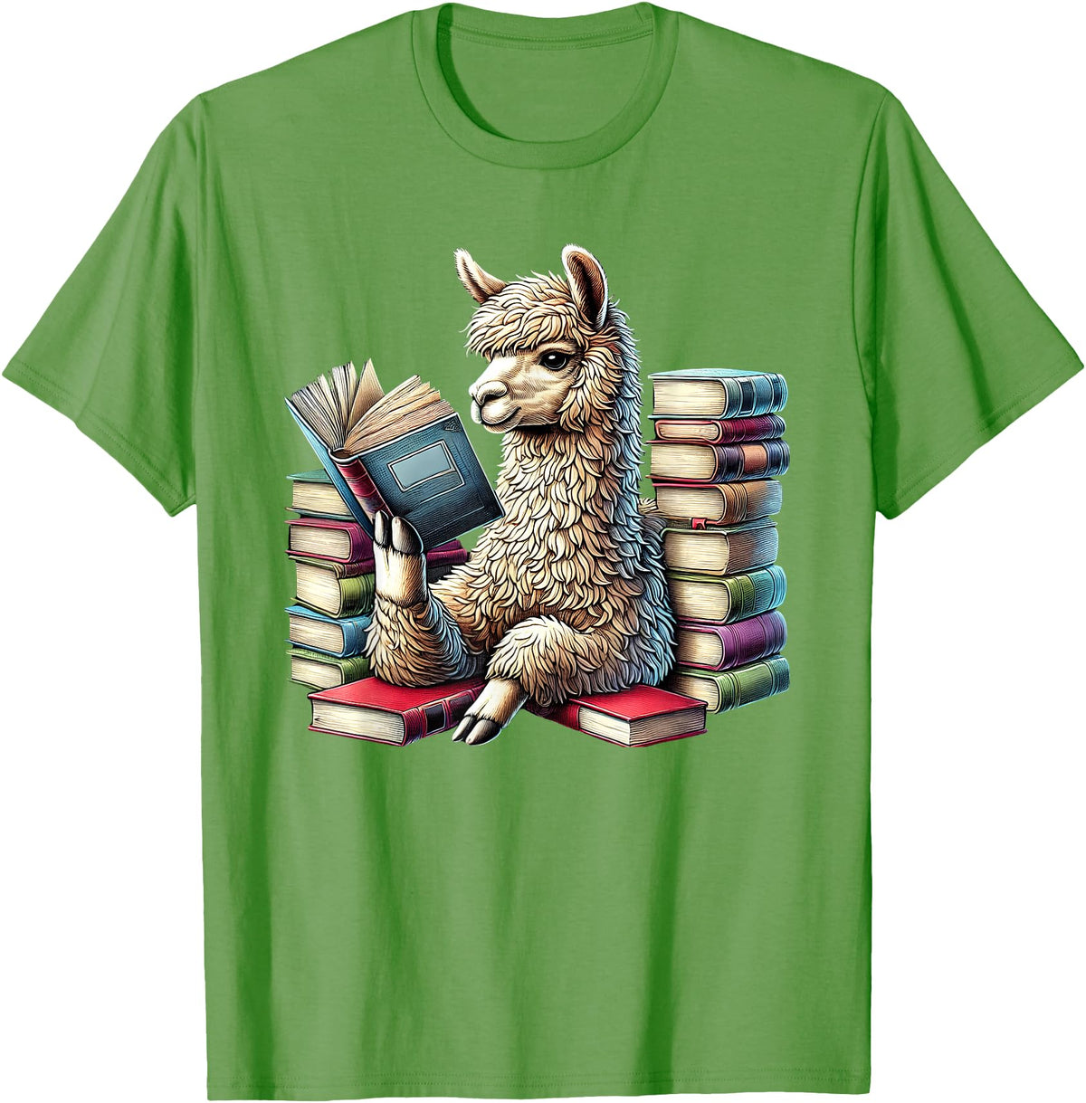 Llama Book Lover Llama Reading Book Reader Bookworm Alpaca Lover T-Shirt - Grass Green