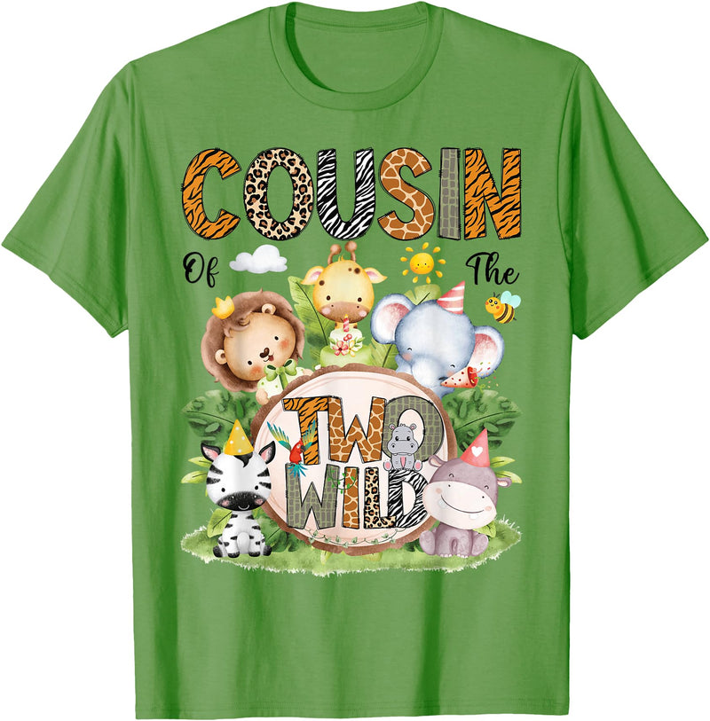 Safari Jungle Animals 2nd Birthday Boy Cousin of The Two Wild Safari Jungle 2nd Birthday Boy T-Shirt - Grass Green