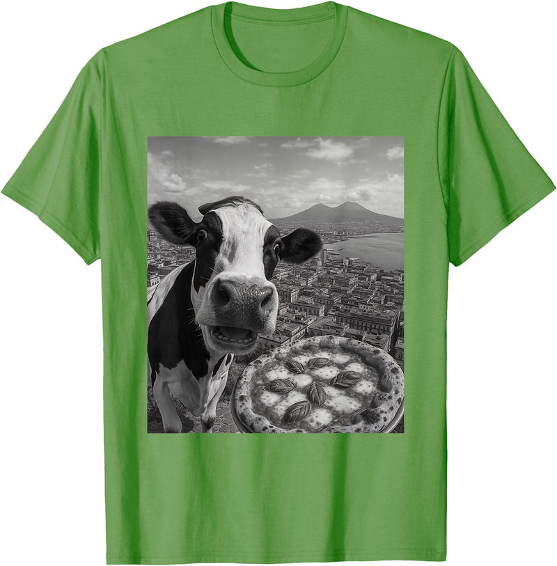 Wildfie – Selfies from Around the World Cow Pizza Selfie Funny Italy Meme Design T-Shirt - Grass Green