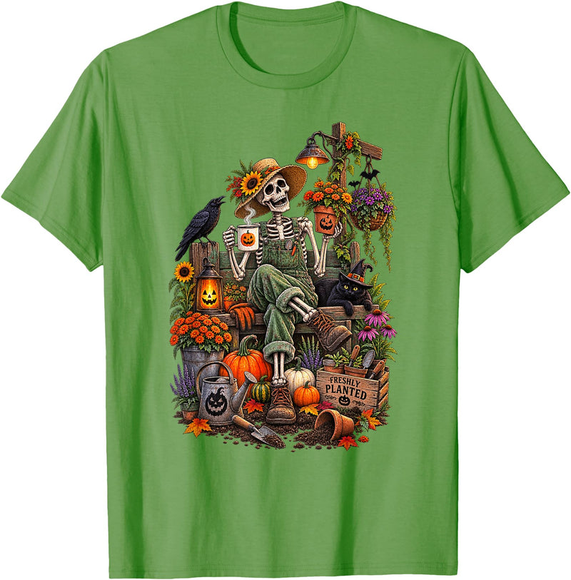 Halloween Gardening Lover Apparel & Gifts Outlet Freshly Planted Skeleton Gardener Halloween T-Shirt - Grass Green