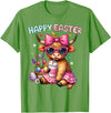 Farm Animal Highland Cow easter Gifts Happy Easter Day Highland Cow Cute Holiday Bunny Women Kids T-Shirt - Grass Green