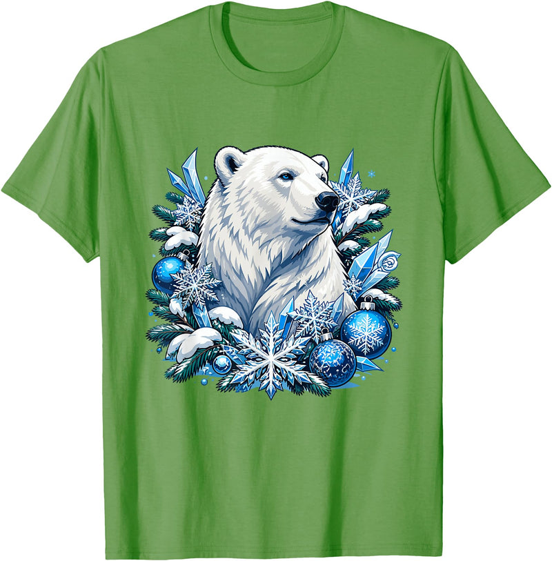 Arctic Polar Bear Snowflake Winter Christmas Christmas Polar Bear Snowflakes Winter Ornaments T-Shirt - Grass Green