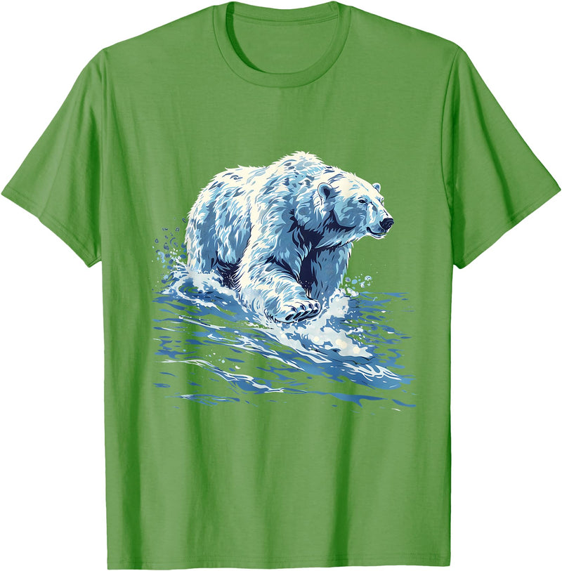 Sea Ocean Animal Art Polar Bear Ocean Sea Polar Bear Motif Marine Mammal Artwork T-Shirt - Grass Green