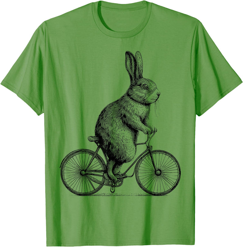 Rabbit on a Bike Bunny Bicycle Cycing Biking Men Women Kids T-Shirt in Grass Green