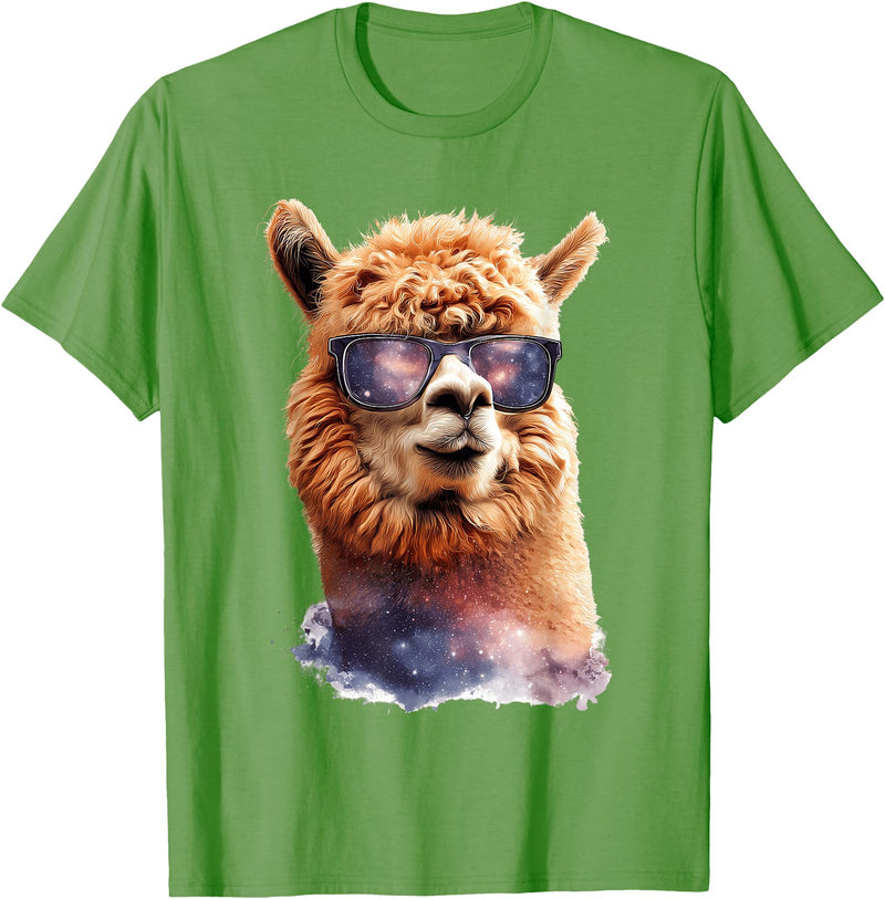 Funny Llama Lover Graphics Alpaca with Sunglasses Animal Art Graphic Funny Llama T-Shirt - Grass Green
