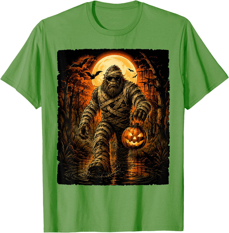 Funny Halloween Tees for Men Women Kids. Jack O Lantern Mummy Sasquatch Funny Halloween Men T-Shirt - Grass Green
