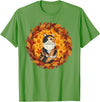 Calico Cat Autumn Fall Halloween Decor Apparel Calico Cat Autumn Leaves Wreath Cozy Fall Halloween T-Shirt - Grass Green