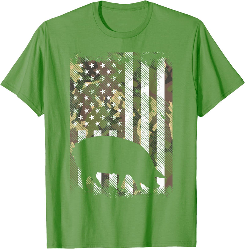 BoredKoalas Farming Farm Shirts Farmer Gifts Camo US Flag Pig Vintage Farm Animal Patriotic Farmer Gift T-Shirt - Grass Green