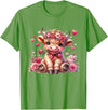 Happy Valentine Highland Cow Costume Love Clothing Valentine Highland Cow Print Cute Love Heart Flowers T-Shirt - Grass Green
