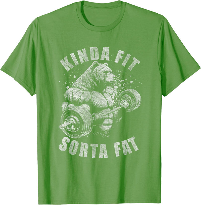 Funny Bear Kinda Fit Sorta Fat Gym Weightlifting Kinda Fit Sorta Fat Funny Gym Bear Weightlifting Workout T-Shirt - Grass Green