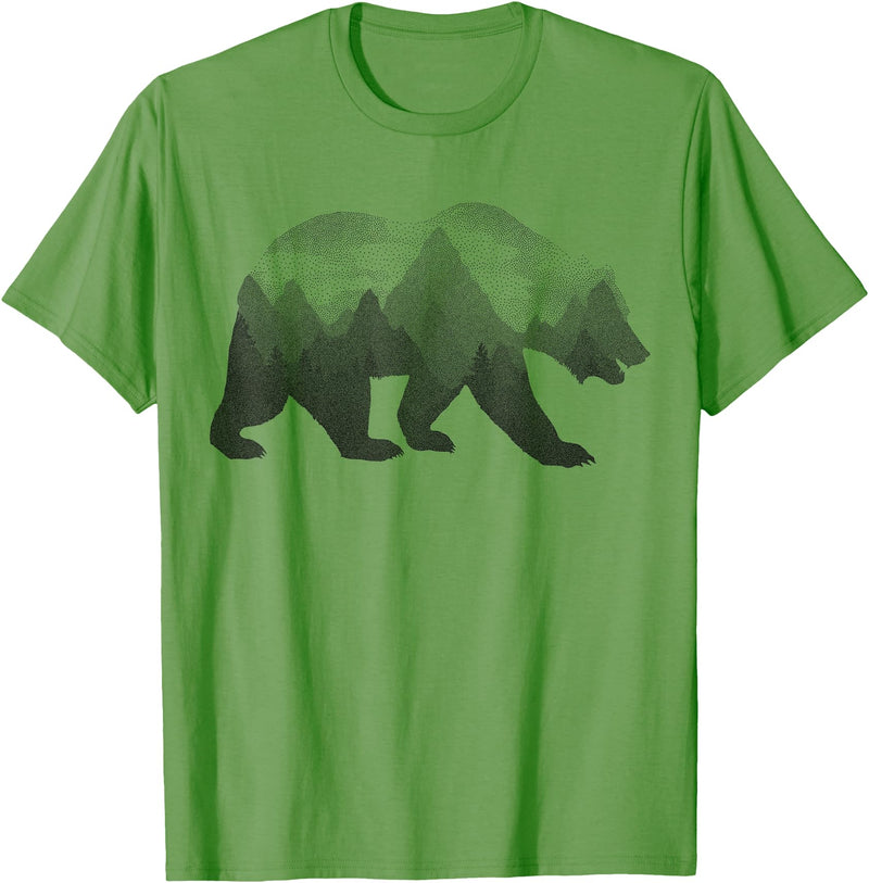 Dramabite Bear Double Exposure Surreal Wild Animals T-Shirt - Grass Green