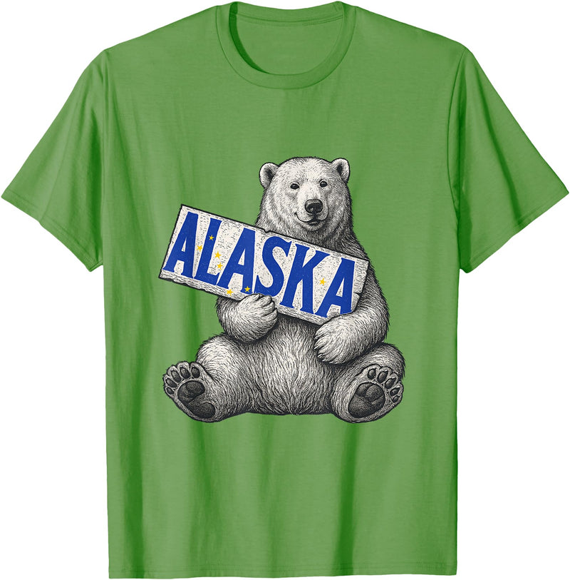 Unknow Carmela Polar Bear Holding Alaska Sign Vintage Alaska Lover T-Shirt - Grass Green