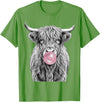 Bovine Bubbles Apparel Shaggy Highland Cow Blowing Bubble Gum Sketch T-Shirt - Grass Green