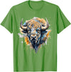 Safari Animal Art Buffalo Portrait Colorful Splash Artwork Wildlife Bison T-Shirt - Grass Green