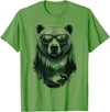 Bear Wildlife Deer Campfire Nature Apparel Bear Sunglasses Wildlife Deer Campfire Nature Vintage Forest T-Shirt - Grass Green