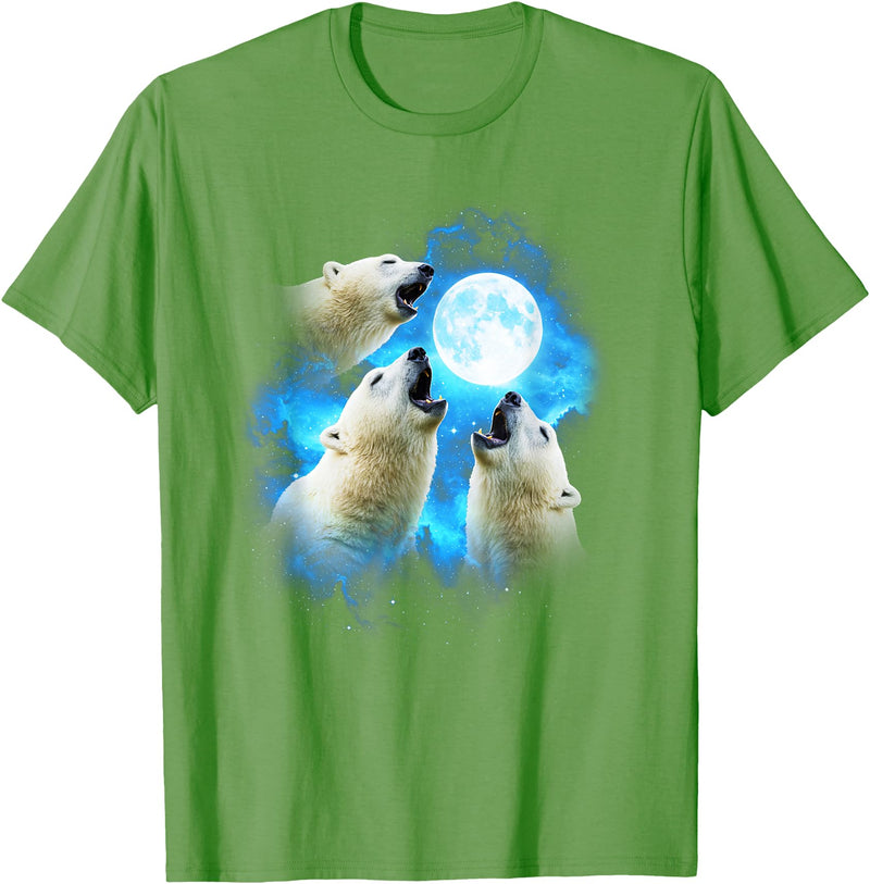 Animals howling blue 3 Polar Bear Howling at the Moon Colorful Blue T-Shirt - Grass Green