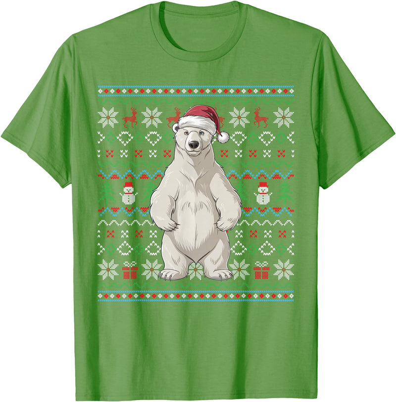 Ugly Christmas Sweater Style Polar Bear PJs Ugly Polar Bear Lovers Xmas Sweater Santa Christmas T-Shirt - Grass Green