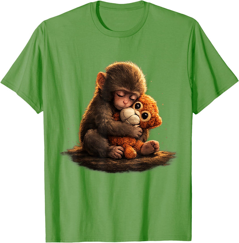CONLEE Cute Baby Monkey Punch Viral Zoo Japan Design T-Shirt - Grass Green