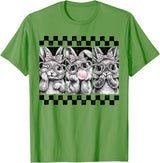 Leopard Bow Bunny Blowing Bubble Checkered Easter Day Girls T-Shirt in Grass Green