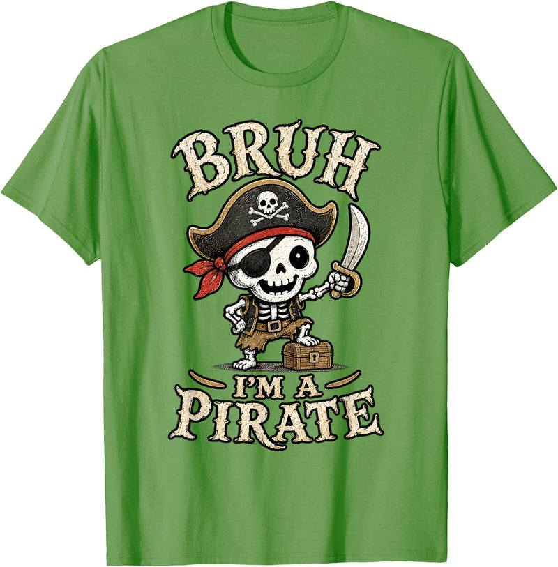 Bruh I'm A Pirate Collection Bruh I'm A Pirate Skeleton Captain Halloween Humor T-Shirt - Grass Green