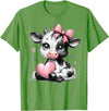 Cow Farmer Coquette Bow Tees Cute Baby Cow with Pink Coquette Bow Holding Heart T-Shirt - Grass Green