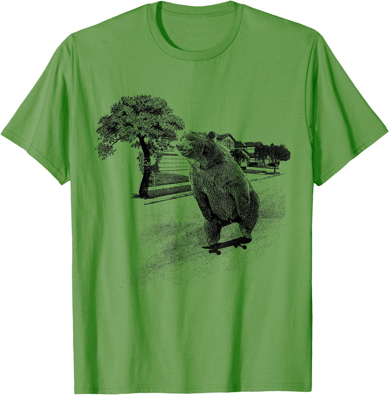 Ma2ca Skater Bear Tee Skating Skateboard TShirt - Grass Green