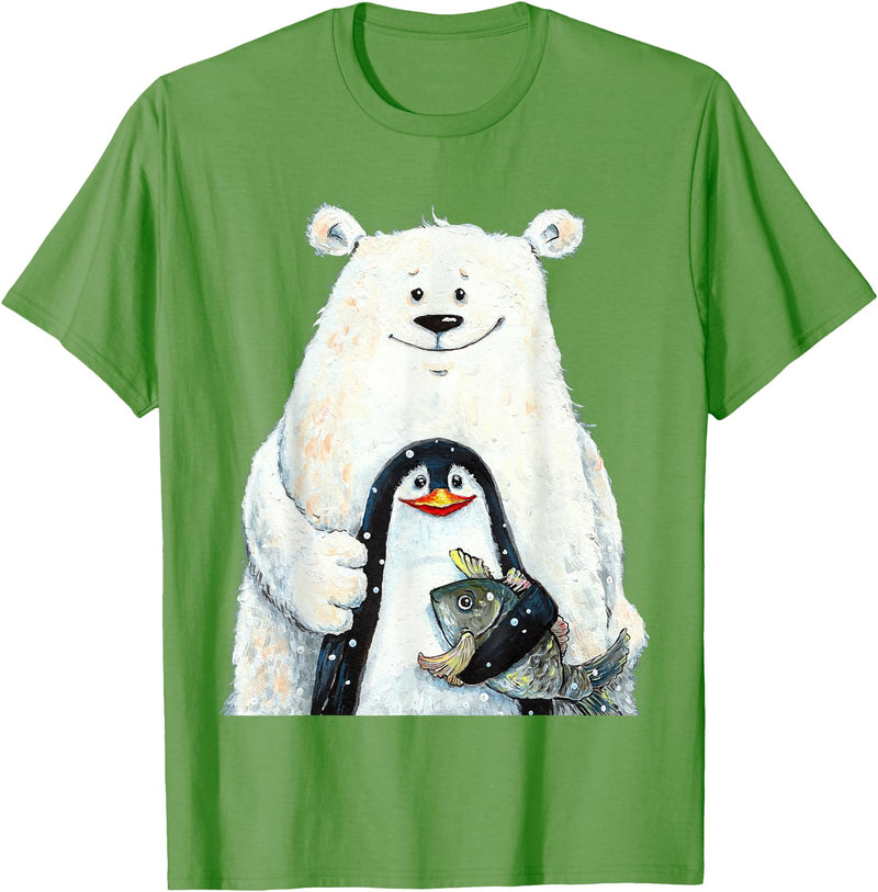 click here for better animal tees cute Polar bear and penguin bird fish lovers animal friends T-Shirt - Grass Green