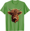 Cute Scottish Highlander Cattle Designs Scottish Highland Cow Messy Bun Scottish Highlander Cow T-Shirt - Grass Green