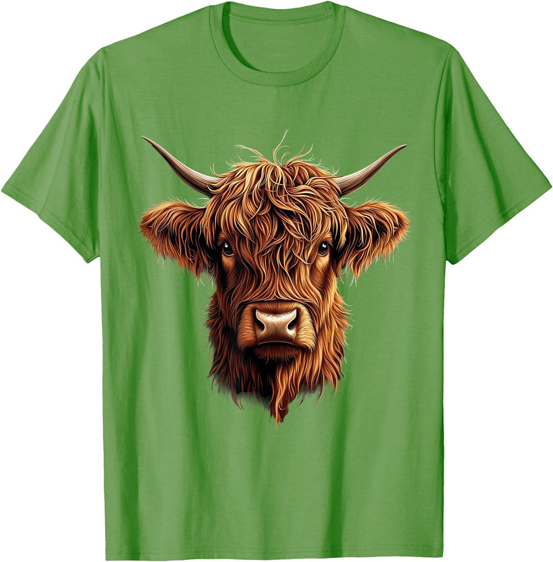 Cute Scottish Highlander Cattle Designs Scottish Highland Cow Messy Bun Scottish Highlander Cow T-Shirt - Grass Green
