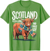 Funny Scottish Highland Cow Scotland is Calling and I Must go Scottish Highland Cow T-Shirt - Grass Green