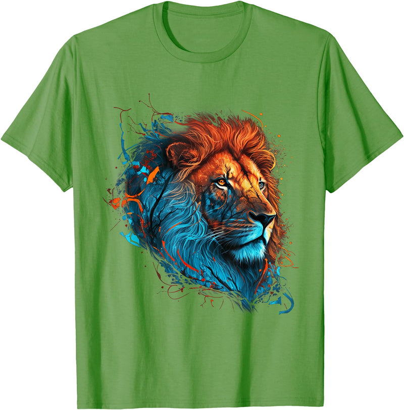 Teexpression Roaring Colors - Lion Graphic Design with a Vibrant Twist T-Shirt Small - Grass Green