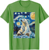 Bear Designs. Cute Polar Bear Van Gogh Style Starry Night Funny Graphic T-Shirt - Grass Green