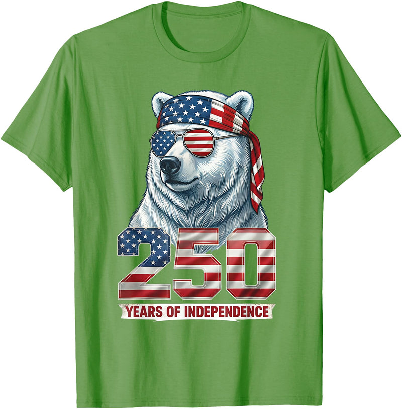 Patriotic Bear Freedom Anniversary Celebration Polar Bear 250 Years of Independence Patriotic America 1776 T-Shirt - Grass Green