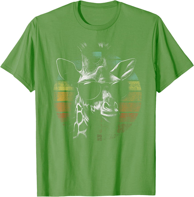 Vintage Giraffe Apparel. Giraffe Vintage Sunglasses Funny Retro African Animal T-Shirt - Grass Green