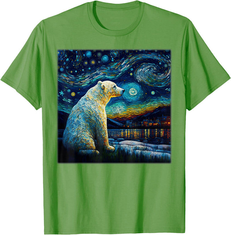 Freestyle Surrealism Starry Night Polar Bear T-Shirt - Grass Green