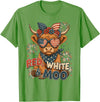 Red White and Moo Highland Cow 4th July 250 Years Patriotic T-Shirt - Grass Green