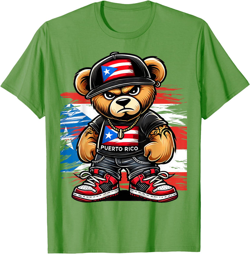 Hip Hop Teddy Bear for proud Puerto Ricans Cute Teddy Bear Puerto Rico Flag Boricua Puerto Rican T-Shirt - Grass Green