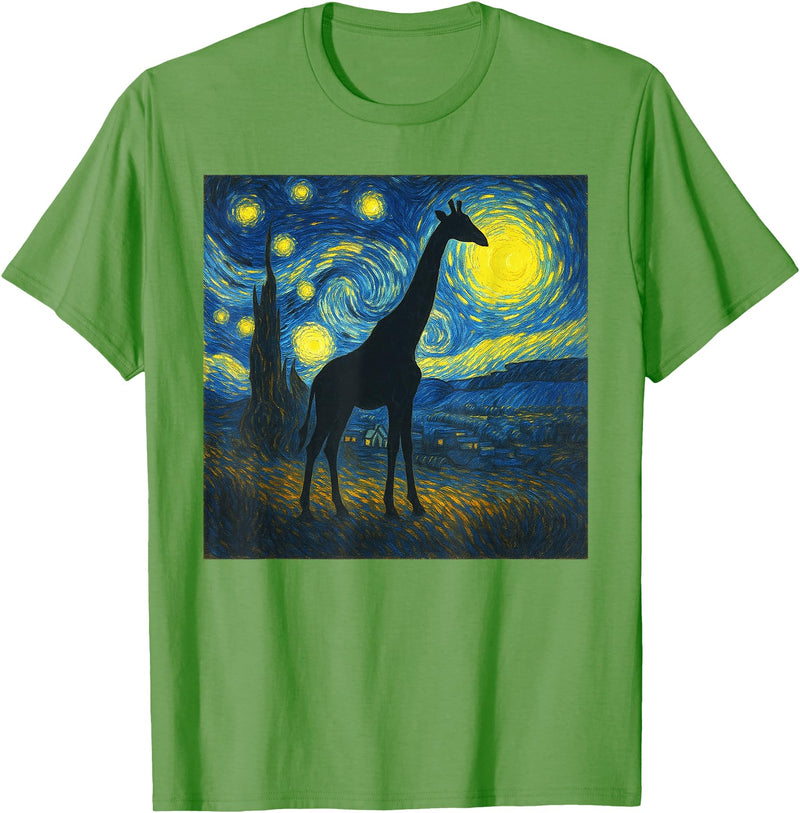 Giraffe Lovers Gifts Women Men youth Kids boys Starry Night Van Gogh Giraffe Animal Funny Graphic T-Shirt - Grass Green