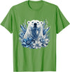 Arctic Polar Bear Winter Floral Nature Ice Blue Snow Polar Bear with Winter Flowers T-Shirt - Grass Green