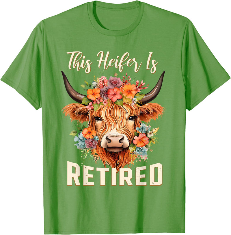 Officially Retired Tee Retirement Gifts for Women This Heifer is Retired Floral Highland Cow Funny Retirement T-Shirt -