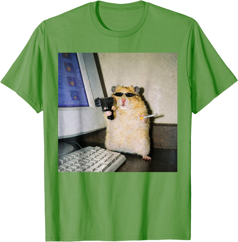 Funny Hamster Meme Cyber Hamster Meme Smoking Humor Computer T-Shirt - Grass Green