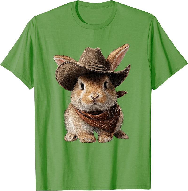 Cute Bunny Rabbit Cowboy Hat Easter Day T-Shirt in Grass Green