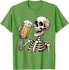 Halloween Skull Skeleton Drinking Beer Funny Kids Skeleton Drinking Beer Halloween Spooky Season Mens Womens T-Shirt - Grass