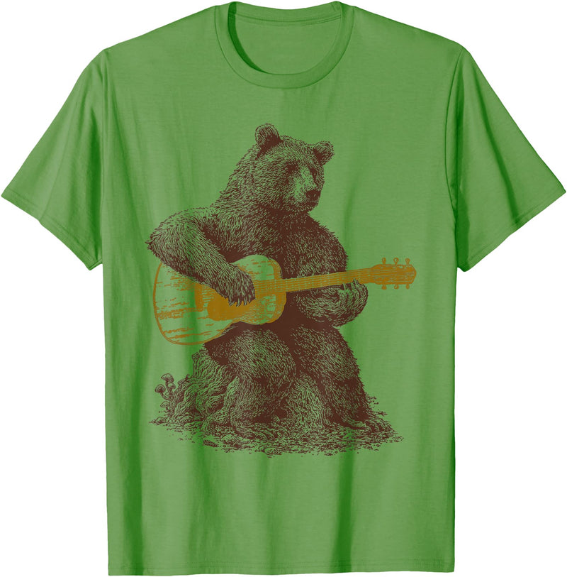 BEAR TEE Bear plays guitar for men and women T-Shirt - Grass Green
