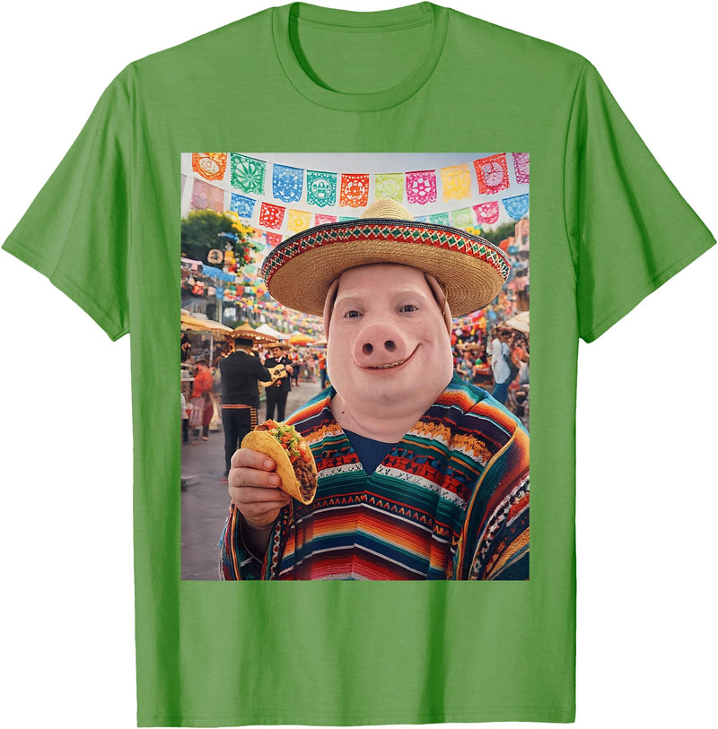 Pig John Pork Mexico Meme John Pork Funny Pig Man Mexican Fiesta Cinco de Mayo Taco T-Shirt - Grass Green