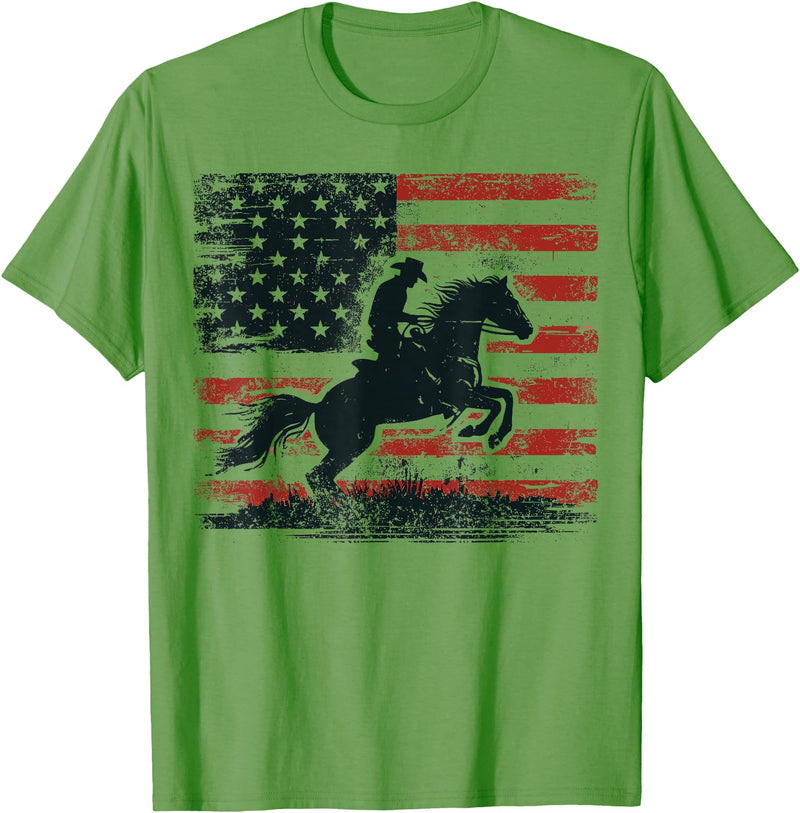 Patriotic Rodeo Cowboy Horse Riding USA Rodeo Cowboy Horse USA Flag Western Country 4th of July T-Shirt - Grass Green