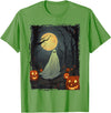 Dibble Dabble Designs Halloween Vintage Ghost in Gothic Forest Full Moon Halloween T-Shirt - Grass Green