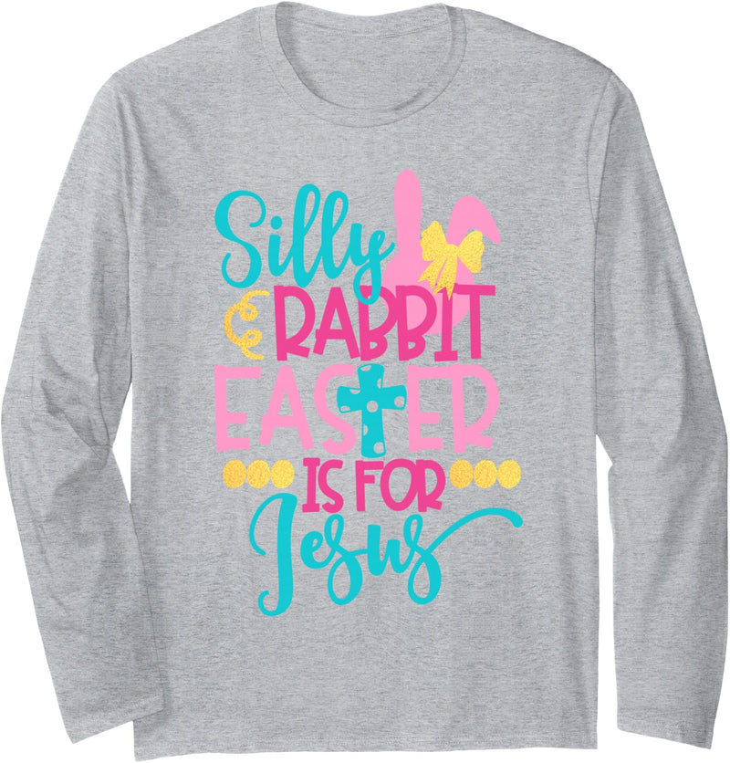 Rabbit Easter Bunny with Floppy Ear Gift for Easter Long Sleeve Shirt in Heather Grey