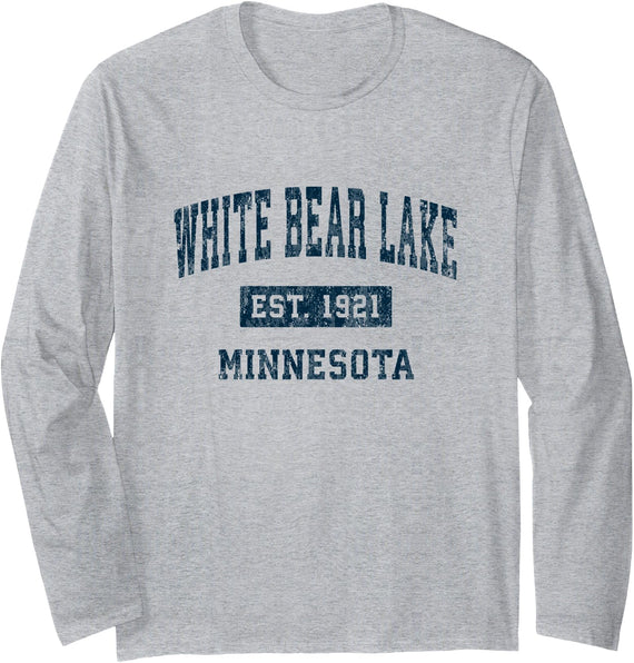 White Bear Lake MN Retro T-Shirts & Tees White Bear Lake Minnesota MN Vintage Sports Design Navy Long Sleeve T-Shirt - As Pictured