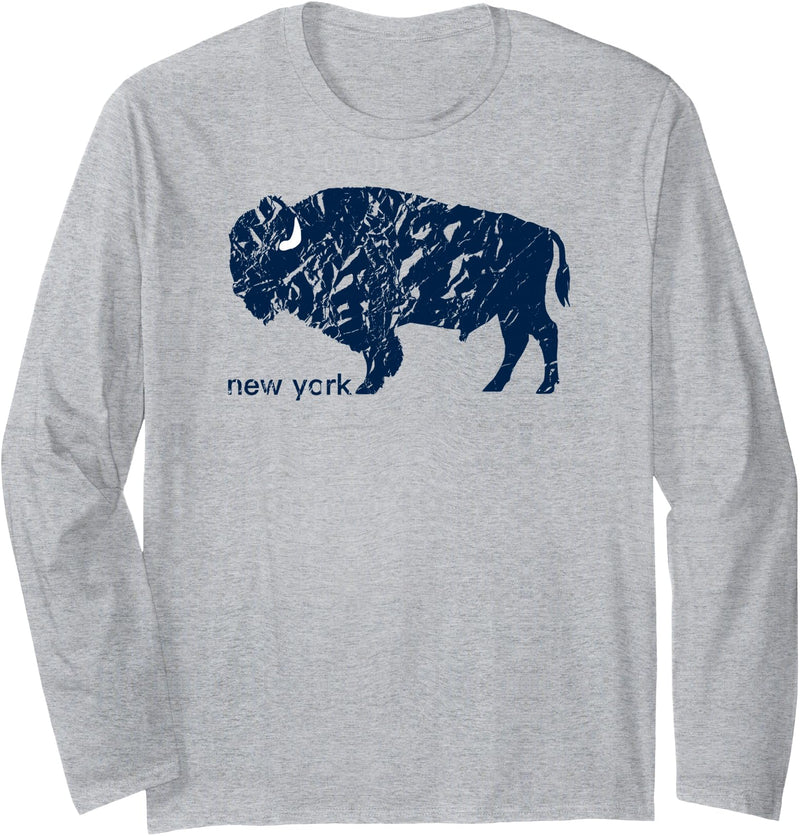 WHEREABOUTS Buffalo NY Blue Distressed Buffalo Long Sleeve T-Shirt - As Pictured